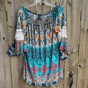 WinWin Teal and Orange Floral Tunic